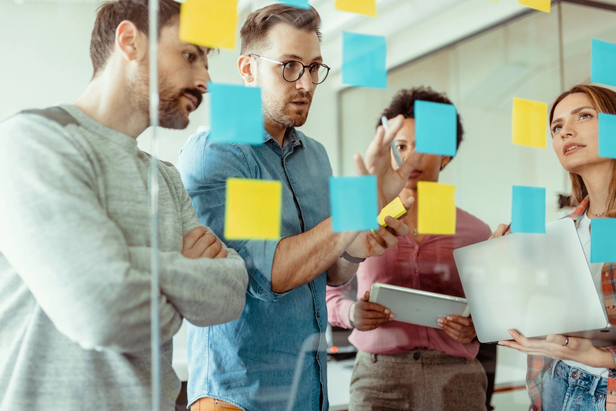 Team brainstorming with sticky notes during a planning session
